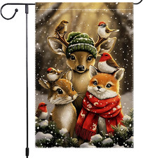 Winter Forest Animals Garden Flag 12X18 Inch Double Sided Burlap Cute Fox Deer R
