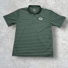 NFL Team Apparel Green Bay Packers Polo Shirt XL Green White Stripe Embroidered