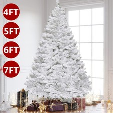 4/5/6/7FT Artificial Christmas Tree Snow White Hinged Bushy Xmas With Stand UK