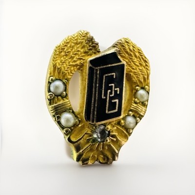 Vintage Mormon LDS Golden Gleaner Brooch Pin 1/10 10K GF Seed Pearl
