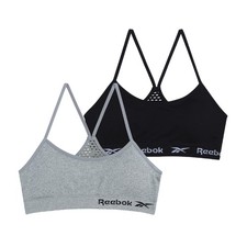 Reebok Girls Training Bras - 2 Pack Racerback Crop 6-7, Black/Grey