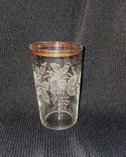 Bartlett Collins Vintage Frosted Grape Vine 22KT Gold Trim 5 Oz Glass Tumbler
