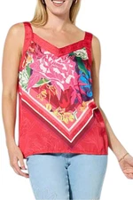 DG2 by Diane Gilman Women's Mixed Scarf Print V Neck Tank Red Floral