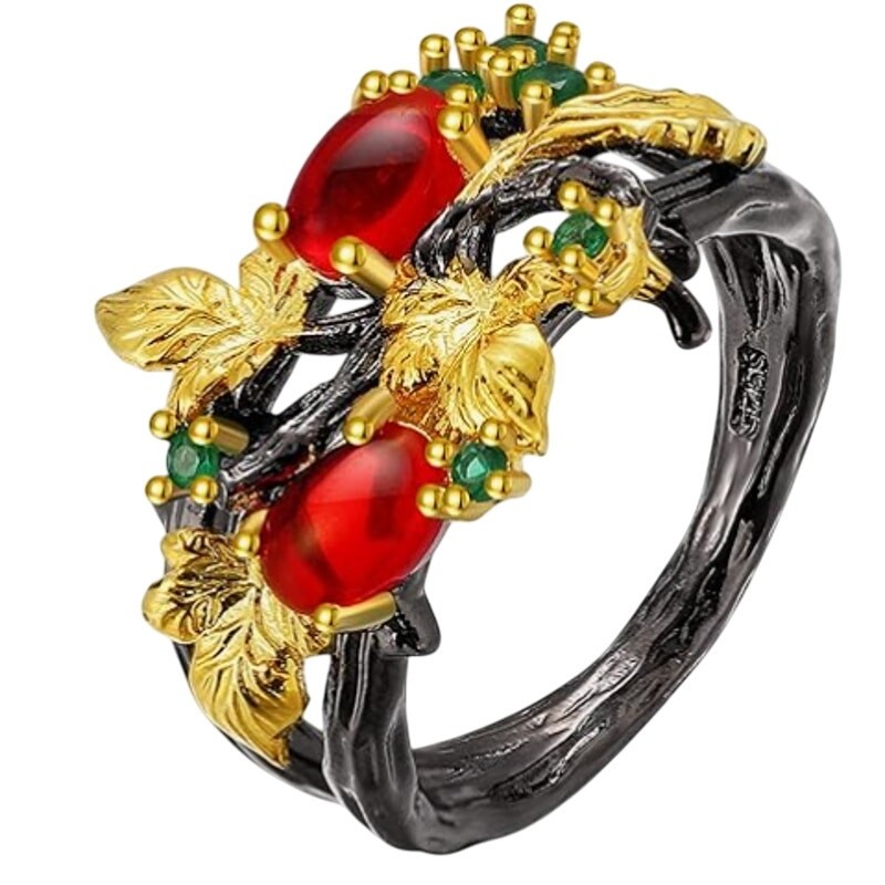 Gothic Ruby Black Ring with Rhinestones Size 8 - image 1