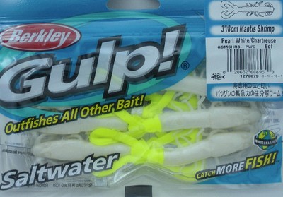 Berkley GSMSHR3-PWC Gulp 3'' Mantis Shrimp Pearl White Chartreuse Tail