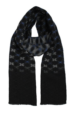 Missoni Orange Label Womens Fringe Wool Knit Argyle Scarf Black Blue 70''x12''