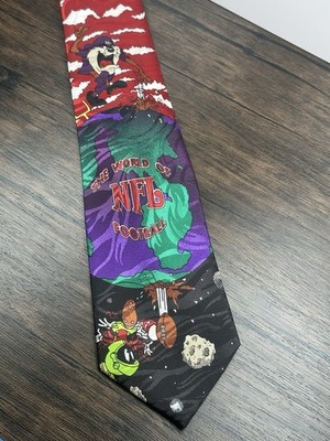 Vintage 1993 Surrey Tie, NFL Football Themed, Looney Tunes Taz & Marvin Martian
