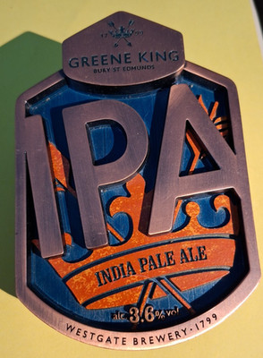 Bier Zapfsäule Clip Abzeichen GREENE KING Brauerei IPA Real Ale METALL Suffolk mit Halterung