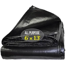 Tarps Heavy Duty Waterproof 6X13ft,Black Large Tarp Cover Plastic Poly Tarpau...