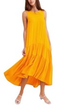 Anthropologie Maeve Marlene Tiered Maxi Dress Gold Orange Size S high low summer