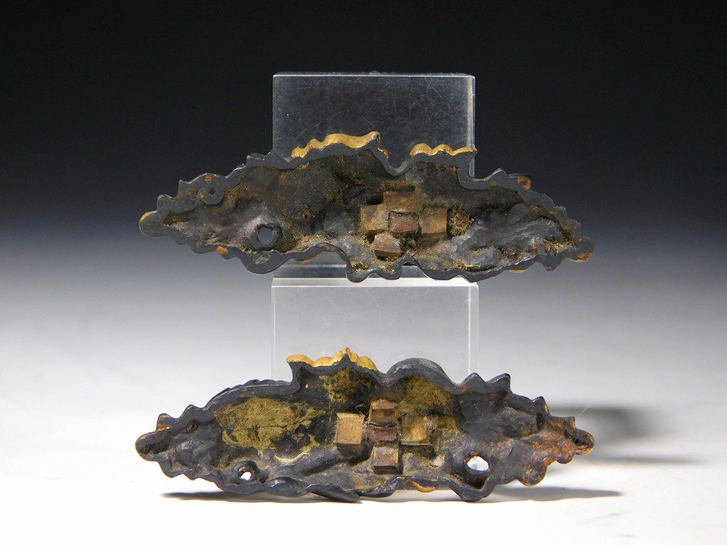 Shishi and Peony 43mm Large Kinko 目貫 Menuki Edo original tsuba antique