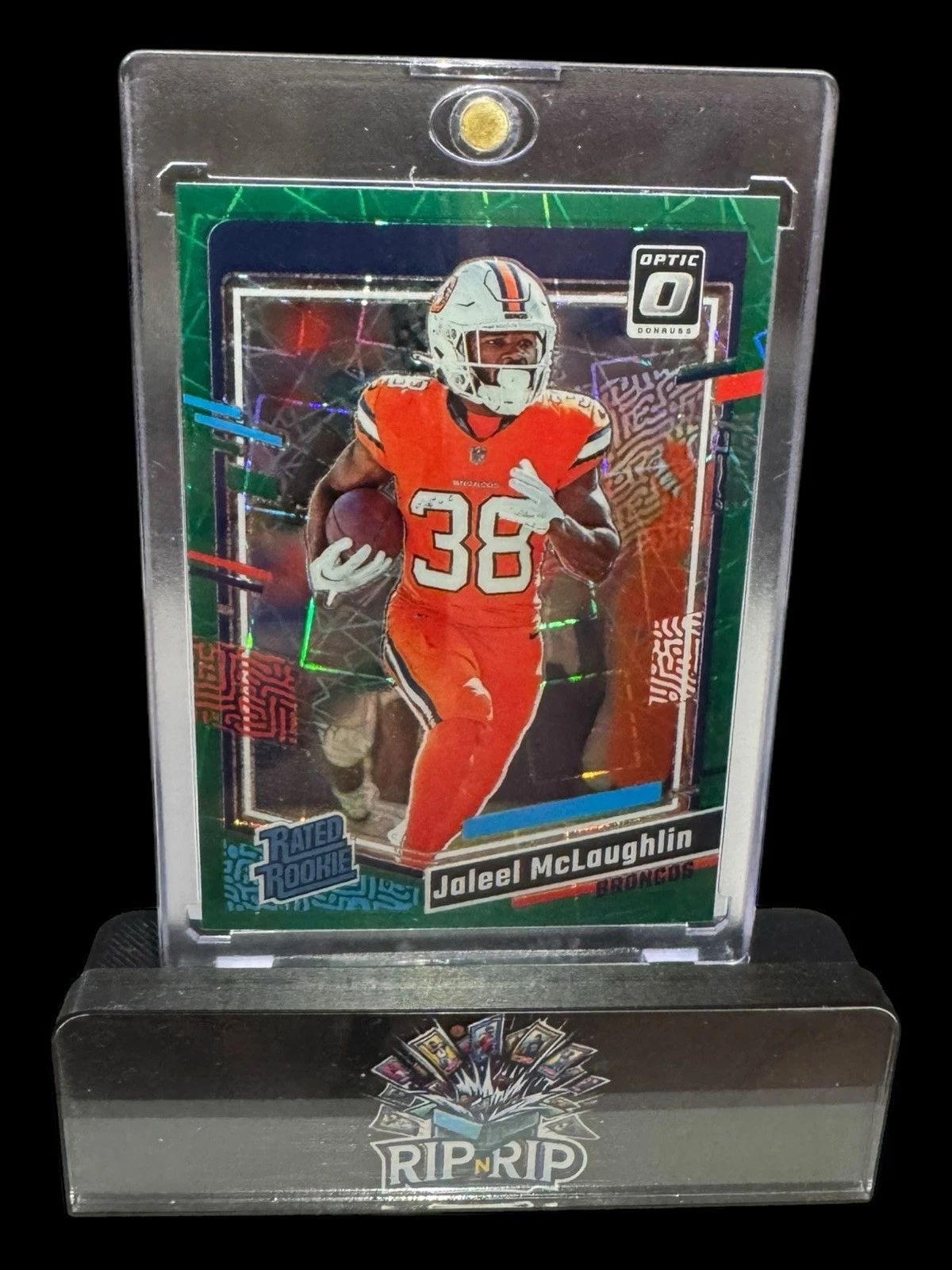 2023 Optic Rated Rookie Jaleel McLaughlin #232 Green Velocity Prizm SP Broncos