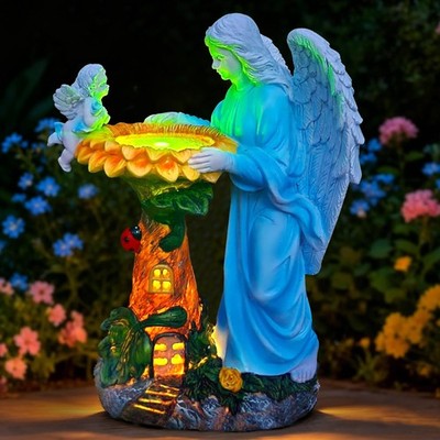 Solar Garden Statue Angel Color Changing Light Waterproof Outdoor Decor Voveexy