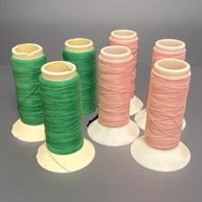 Lot of 7 Embroidery Thread Spools Pink Green Poly Some Damage