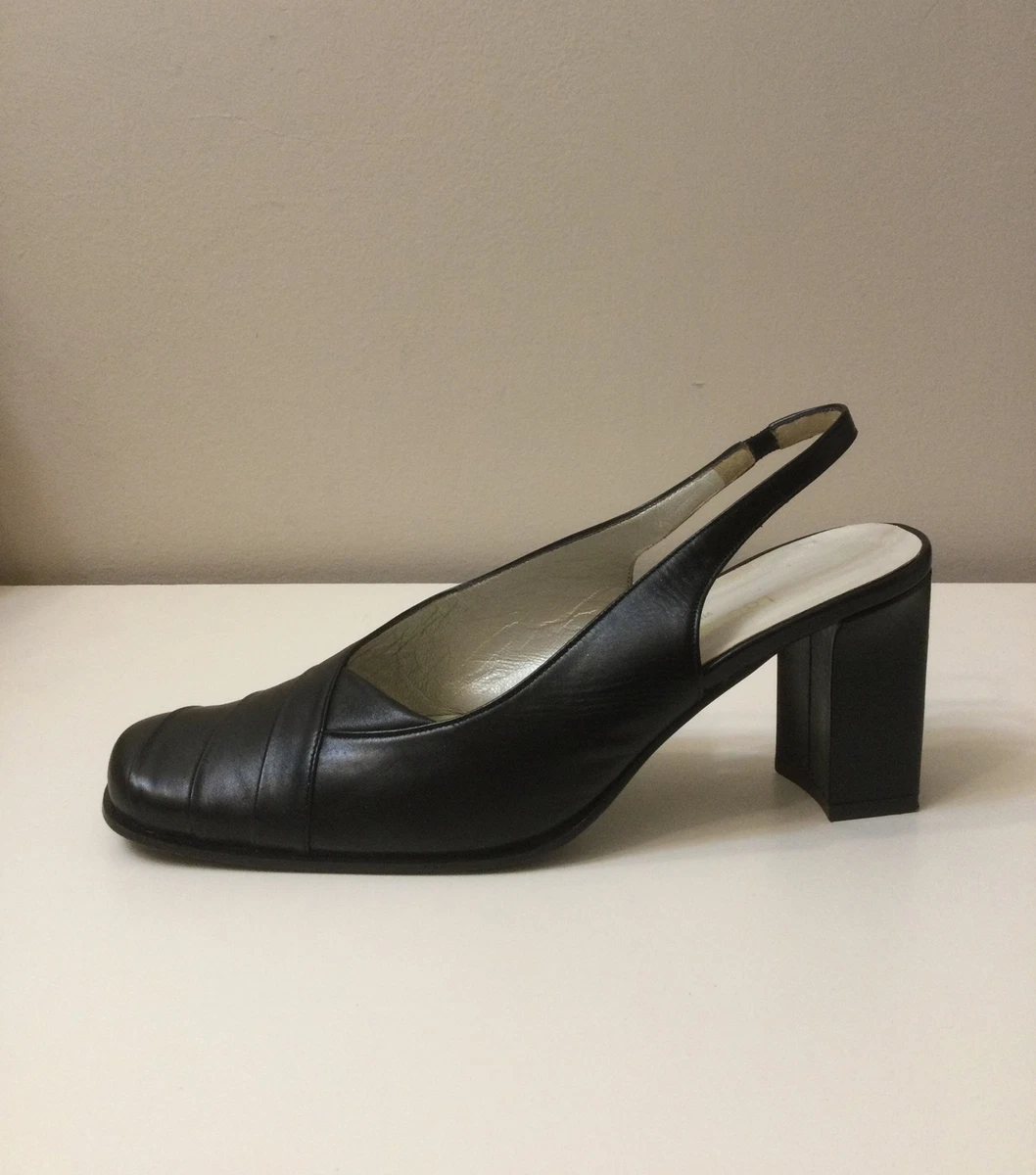 Black leather slingback heels sales
