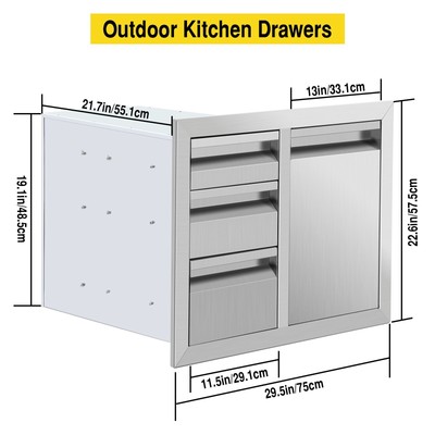Outdoor Kitchen Door Drawer Combo BBQ Access Pull Out Trash Drawer BBQ Island