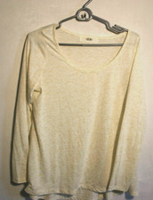 Able Womens Shirt Top L Cream with Gold Lines Super Soft Long sleeve USA Made