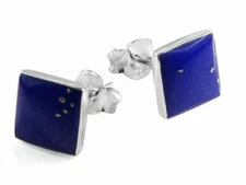 925 REAL SILVER *** Stud Earring Square Diamond with Lapis Lazuli 8mm