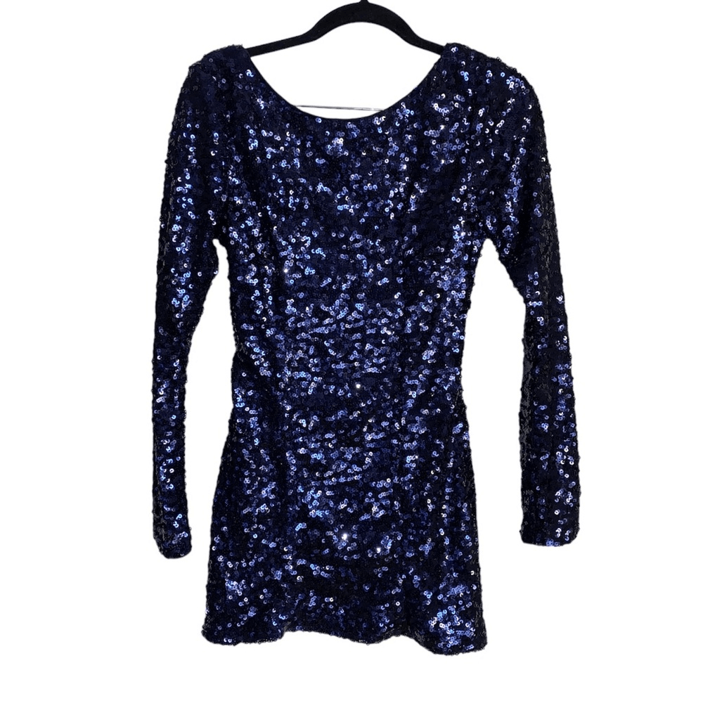 Jessica Simpson sequin Boat Neck Dress short party mini size 6 Navy blue