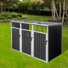 Garbage Bin Shed Stores 3 Trash Cans Metal Outdoor Bin Shed for Garden Yard New