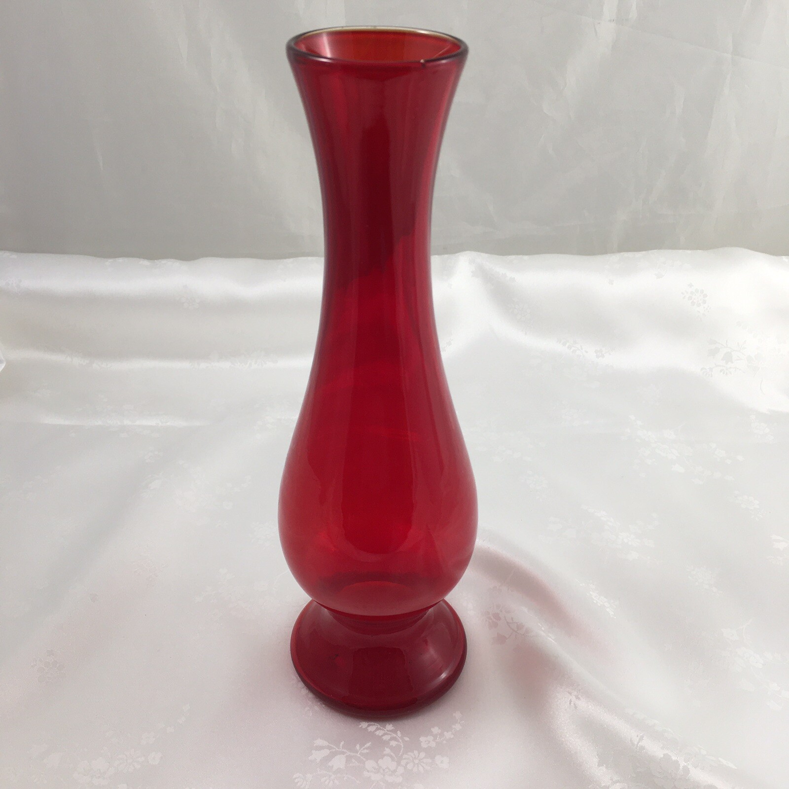 Red Glass Flower Vase 9” tall eBay