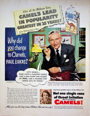 1951 Camel Turkish Blend Cigarettes Movie Actor Paul Lukas Vintage 50s Print Ad