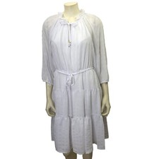 CALVIN KLEIN V NECK 3/4 Sleeve Tiered Ruffle Hem Dress SZ 10 NWT