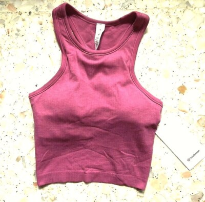   NWT Lululemon Ebb to Street Crop Racerback Tank Top Size 4 Pink Lychee - RARE