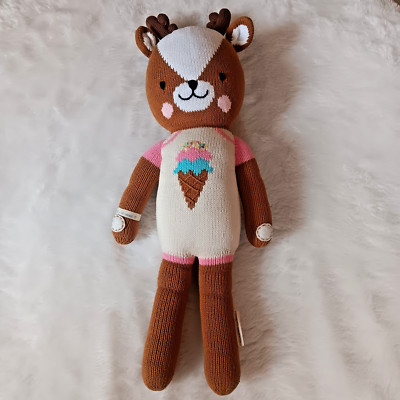 Cuddle and Kind Willow Deer 20  Hand Knit in Peru Plush Brown White Ice Cream