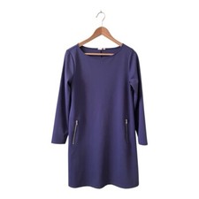 Gap Size 8 Ponte Knit Dress Navy Blue Faux Zip Pockets Long Sleeve