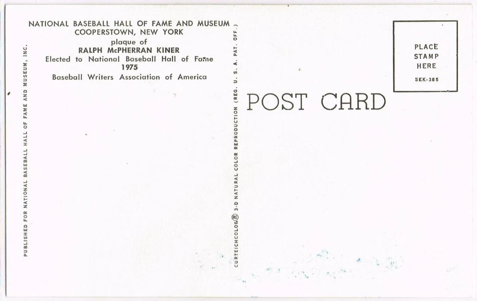 066, Original Autograph of Ralph Kiner (4), HOF Plaque Postcard, Pirates - Image 2 of 3