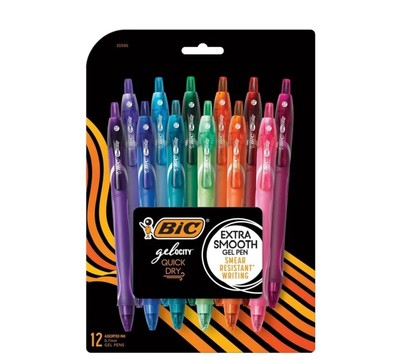 BIC Gelocity Quick Dry Gel Pens, Medium Point, 0.7mm, Assorted Colors, 12Ct Pack