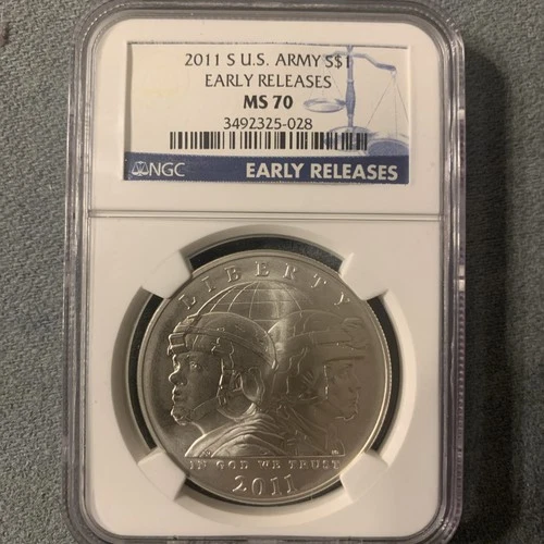 2011-S U.S. Army Commemorative Silver Dollar NGC MS70 Early Releases 