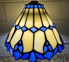 Vintage Tiffany Style Stained Glass Lampshade Blue and Cream, Cottage Style
