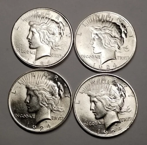 Four 1924-P Peace Silver Dollars....Brilliant Uncirculated
