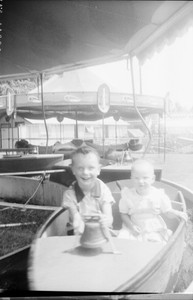 Vintage Oversized Photo Negative Cute Kids Amusement park Carnival Boat Carousel