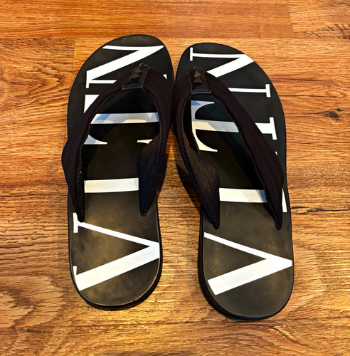 Valentino Garavani Rockstud VLTN Logo Flip Flop Sandals Black/White Men 9