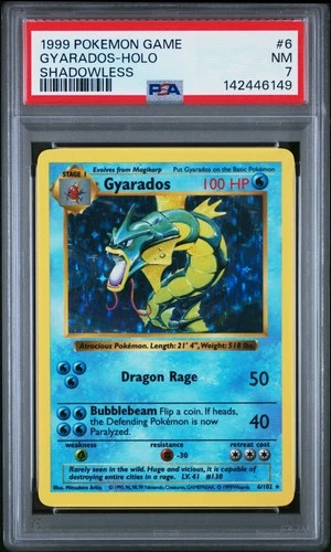 1999 POKEMON BASE SET SHADOWLESS #6 GYARADOS-HOLO PSA 7