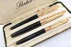 PARKER 61 MKI CUSTOM R.GOLD CAPS C1958 CAPILLARY FOUNTAIN PEN PENCIL & BALLPOINT