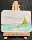 ACEO Original Christmas Tree Skating Woman Deer Landscape Watercolor and Acrylic — photo 3