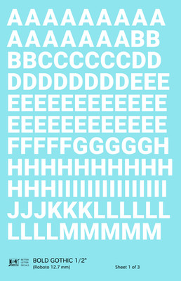 K4 G Scale Water Slide Decals White 1/2 Inch Bold Gothic Letter Number Alphabet