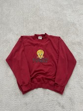1995 Tweety Bird Red Crewneck Tultex Distressed Sweatshirt Size Large