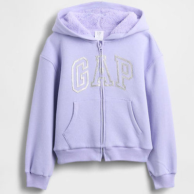 NWT Gap Kids Girls Logo Zip Hoodie Jacket Lined Sherpa lavender   XS 4-5 5T