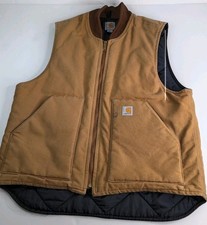 Vintage Carhartt Duck Canvas Vest Vo1-brn Large Distressed Brown Quilted