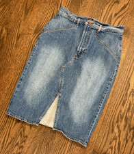 Gap Denim Womens Knee-Length Blue Jean Skirt Seamed Yoke Front Slit Size 4/27