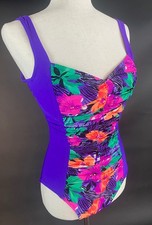 Vintage 80s Floral One-Piece Swimsuit: Ruched Hourglass Style S/M