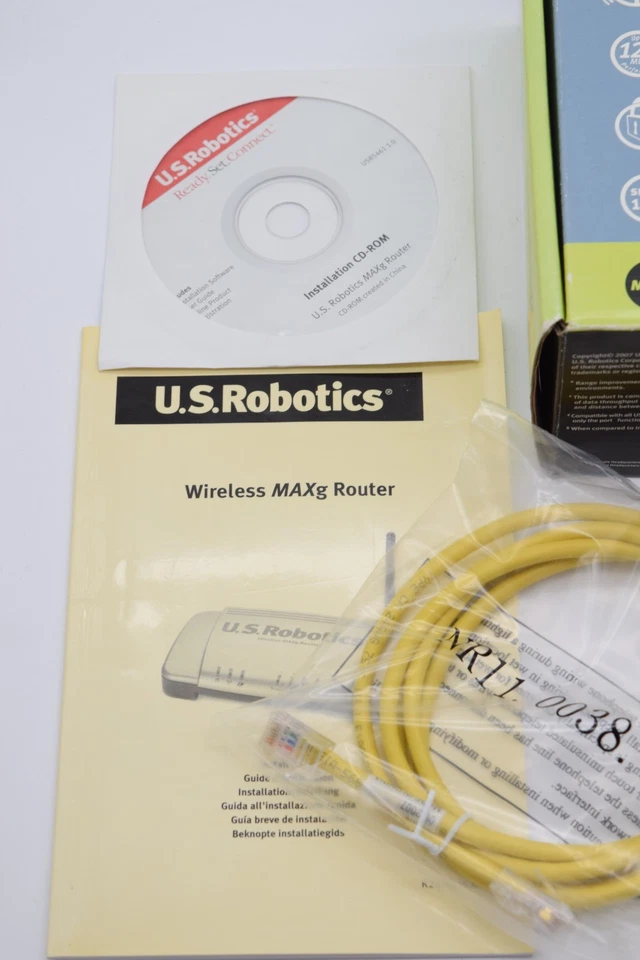 U.S. Robotics Wireless MAXg Router 5461 w/ USB Print Server CD Cable Manual Box - Image 2 of 4