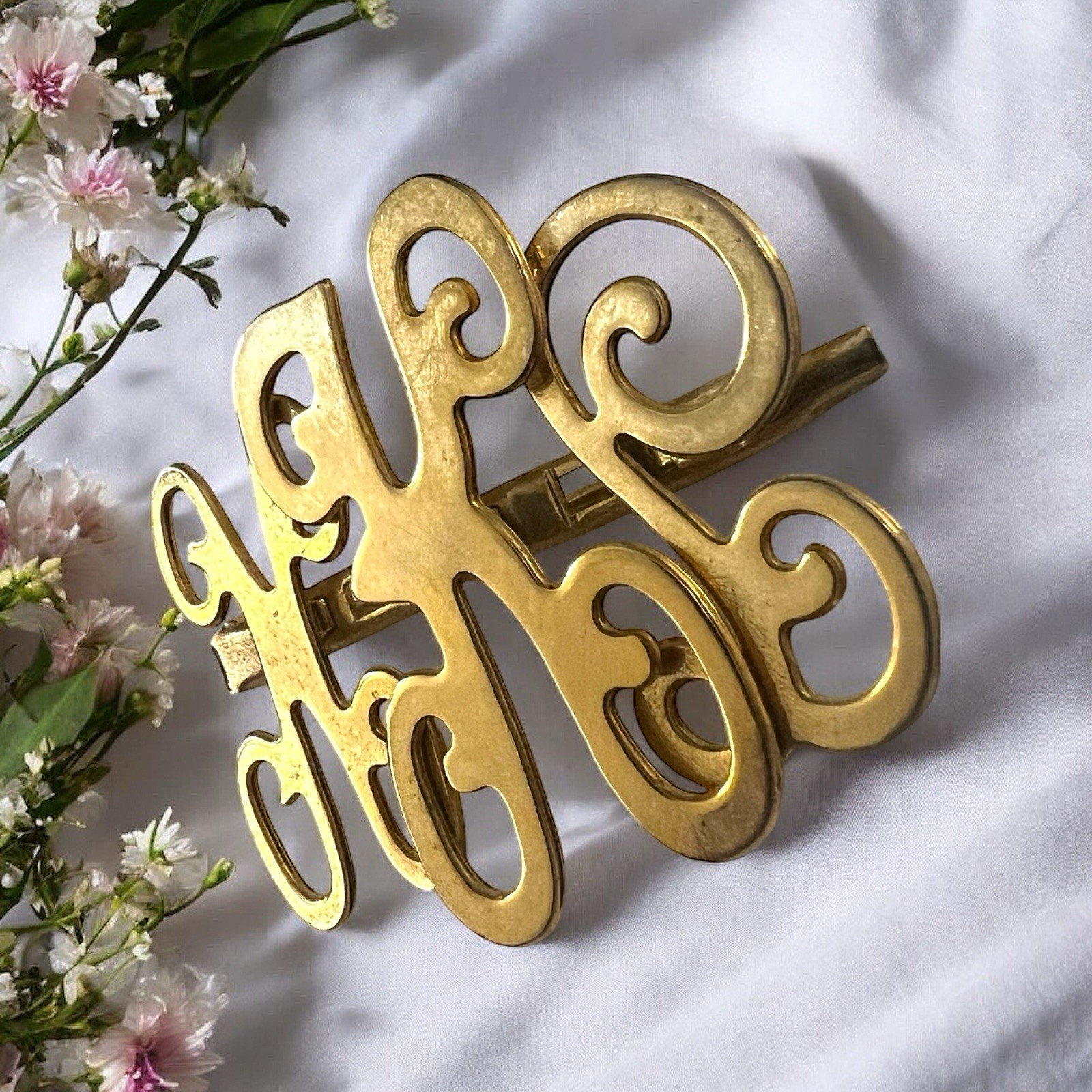 Vintage Monogram Triple Script Initials Gold-Tone… - image 7