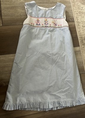 Orient Expressed Smocked Girls Dress, Queen Bunny Girl Blue Gingham 6