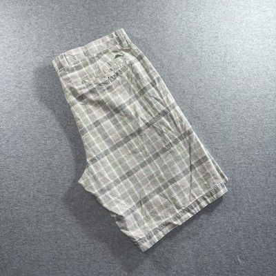Tommy Bahama Men's Gray White Plaid Chino Shorts Linen/Cotton Flat Front Pockets